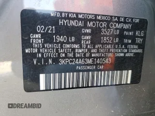 2021 Hyundai Accent SE with VIN 3KPC24A63ME140543, listed as a Copart auction lot 57723063 with 0 mi miles. Bid and sale history available at carsss.com. Image 14.