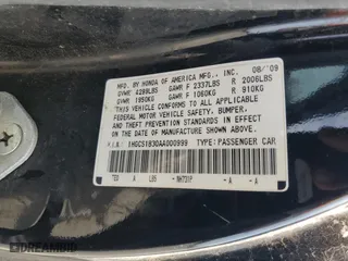 2010 Honda Accord Cpe LX-S with VIN 1HGCS1B30AA000999, listed as a Copart auction lot 52032225 with 228,279 mi miles and Salvage Title. Bid and sale history available at carsss.com. Image 12.