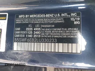2020 Mercedes-Benz C 43 AMG with VIN 55SWF6EB2LU330233, listed as a IAAI auction lot 42045987 with 84,549 mi miles and . Bid and sale history available at carsss.com. Image 9.