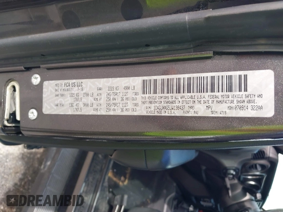 2018 Jeep Wrangler Sport with VIN 1C4GJXAG5JW138437, listed as a IAAI auction lot 42694278 with 58,258 mi miles and . Bid and sale history available at DreamBid. Image 9.