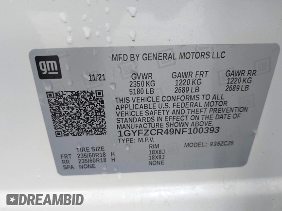 2022 Cadillac XT4 FWD Premium Luxury with VIN 1GYFZCR49NF100393, listed as a IAAI auction lot 42497187 with 23,672 mi miles and . Bid and sale history available at DreamBid. Image 9.