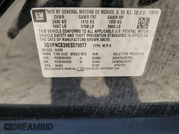 2014 Cadillac SRX Performance Collection with VIN 3GYFNCE38ES579877, listed as a Copart auction lot 55495715 with 187,418 mi miles and Clean Title. Bid and sale history available at carsss.com. Image 13.