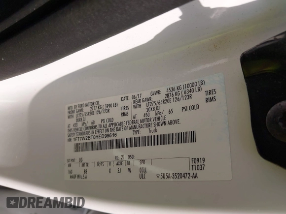 2017 Ford F-250 Lariat with VIN 1FT7W2BT0HED98616, listed as a IAAI auction lot 42154429 with 109,226 mi miles and . Bid and sale history available at DreamBid. Image 9.
