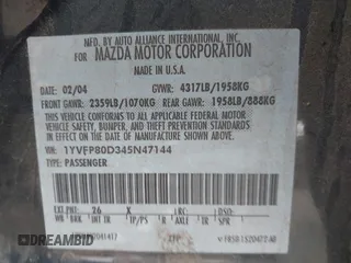 2004 Mazda Mazda6 s with VIN 1YVFP80D345N47144, listed as a IAAI auction lot 41675948 with 190,571 mi miles. Bid and sale history available at carsss.com. Image 9.