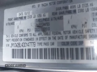 2013 Mazda 5 Sport with VIN JM1CW2BL4D0147779, listed as a IAAI auction lot 41860789 with 243,068 mi miles. Bid and sale history available at carsss.com. Image 9.