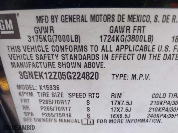 2005 Chevrolet Avalanche Z71 with VIN 3GNEK12Z05G224820, listed as a IAAI auction lot 41604340 with 1 mi miles. Bid and sale history available at carsss.com. Image 9.