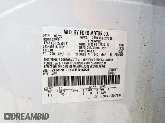 2020 Ford Edge SEL с VIN 2FMPK3J93LBB16928, выставлен на аукционе Copart как лот 63030385 с пробегом 81 567 миль миль и Чистый • Clean title. История ставок и продаж доступна на DreamBid. Изображение 13.