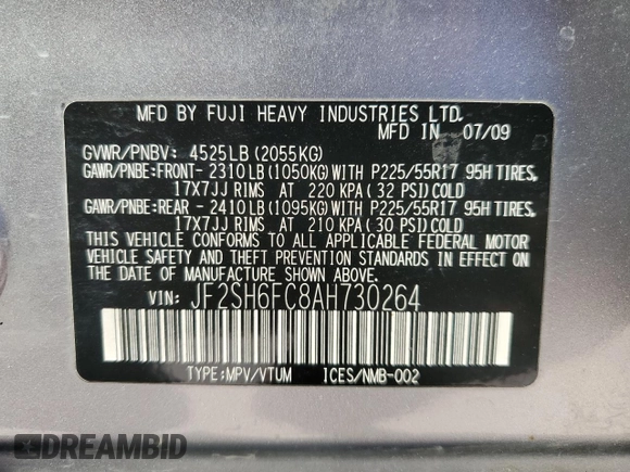 2010 Subaru Forester XT Limited с VIN JF2SH6FC8AH730264, выставлен на аукционе Copart как лот 54684855 с пробегом 104 806 миль миль и Списание • Salvage title. История ставок и продаж доступна на DreamBid. Изображение 12.