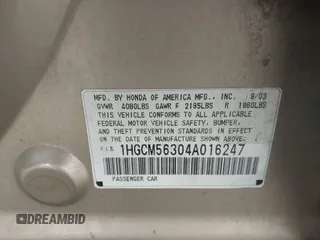 2004 Honda Accord LX with VIN 1HGCM56304A016247, listed as a IAAI auction lot 42508342 with 178,787 mi miles and . Bid and sale history available at DreamBid. Image 9.
