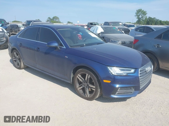 2018 Audi A4 Premium Plus with VIN WAULMAF47JN002184, listed as a IAAI auction lot 40038594 with 164,561 mi miles. Bid and sale history available at carsss.com. Image 1.