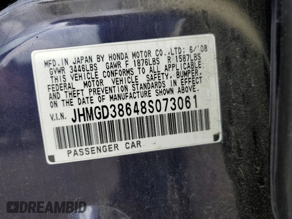 2008 Honda Fit Sport with VIN JHMGD38648S073061, listed as a Copart auction lot 54595955 with 110,985 mi miles and Clean Title. Bid and sale history available at carsss.com. Image 13.