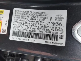 2025 Honda Civic Sport z VIN 2HGFE2F59SH504928, wystawiony jako IAAI lot #41779524 z przebiegiem 11 332 mil mil oraz . Historia ofert i sprzedaży dostępna na DreamBid. Obrazek 9.