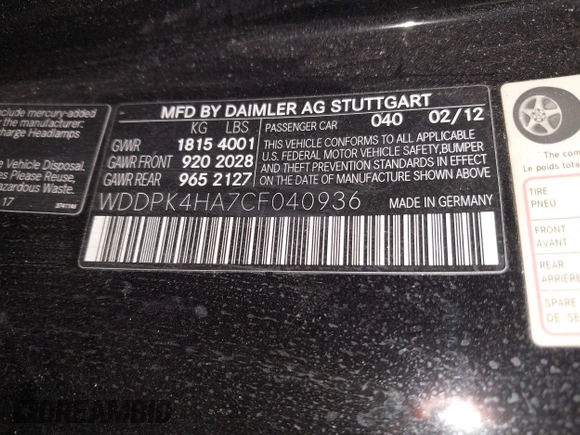 2012 Mercedes-Benz SLK 250 with VIN WDDPK4HA7CF040936, listed as a IAAI auction lot 42637791 with 83,426 mi miles and . Bid and sale history available at DreamBid. Image 9.