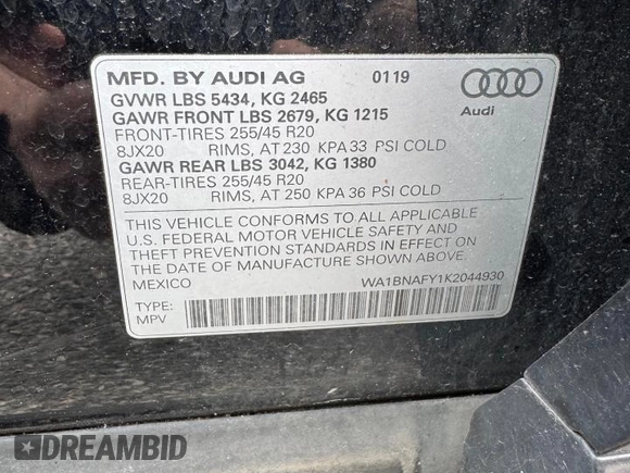 2019 Audi Q5 Premium Plus z VIN WA1BNAFY1K2044930, wystawiony jako Copart lot #58253835 z przebiegiem 135 697 mil mil oraz Czysty tytuł • Clean title. Historia ofert i sprzedaży dostępna na DreamBid. Obrazek 10.