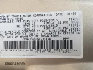 1995 Toyota Previa z VIN JT3AC24S3S1044515, wystawiony jako Copart lot #76413984 z przebiegiem 168 956 mil mil oraz Tytuł czysty. Historia ofert i sprzedaży dostępna na DreamBid. Obrazek 10.