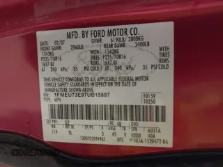 2007 Ford Explorer XLT with VIN 1FMEU73E97UB15897, listed as a IAAI auction lot 42759124 with 113,546 mi miles and . Bid and sale history available at DreamBid. Image 9.