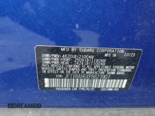 2023 Subaru WRX Premium with VIN JF1VBAH6XP8823907, listed as a Copart auction lot 50963905 with 49,224 mi miles and Salvage Title. Bid and sale history available at DreamBid. Image 12.