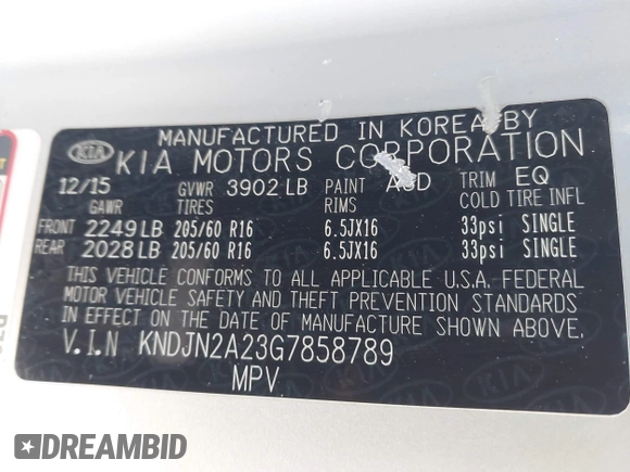 2016 Kia Soul with VIN KNDJN2A23G7858789, listed as a IAAI auction lot 41990240 with 158,178 mi miles and . Bid and sale history available at DreamBid. Image 9.