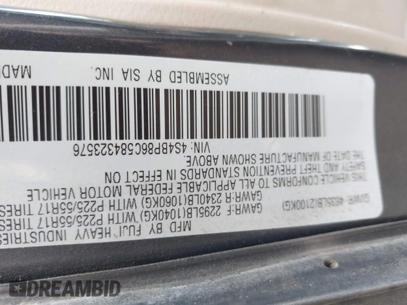 2008 Subaru Outback L.L. Bean with VIN 4S4BP86C584323576, listed as a IAAI auction lot 42294299 with 235,301 mi miles and . Bid and sale history available at DreamBid. Image 9.