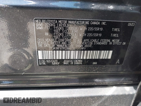 2023 Toyota RAV4 XLE Premium with VIN 2T3A1RFV7PC388232, listed as a IAAI auction lot 42246942 with 15,317 mi miles and . Bid and sale history available at DreamBid. Image 9.