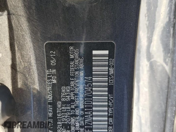 2013 Scion FR-S with VIN JF1ZNAA11D1704574, listed as a Copart auction lot 54620505 with Not Provided miles and Salvage Title. Bid and sale history available at carsss.com. Image 12.