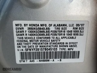 2007 Honda Pilot LX with VIN 5FNYF28157B045103, listed as a Copart auction lot 44583965 with 240,924 mi miles and Salvage Title. Bid and sale history available at carsss.com. Image 15.