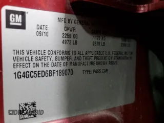 2011 Buick LaCrosse CXL with VIN 1G4GC5ED6BF189070, listed as a Copart auction lot 53822625 with 139,312 mi miles and Salvage Title. Bid and sale history available at carsss.com. Image 12.