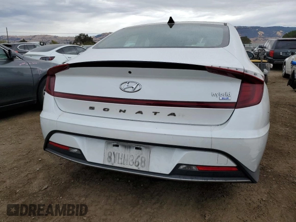 2022 Hyundai Sonata Hybrid Blue with VIN KMHL24JJ0NA037651, listed as a Copart auction lot 76569394 with 181,681 mi miles and Salvage Title. Bid and sale history available at carsss.com. Image 6.