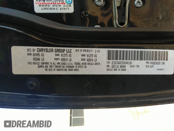 2014 Chrysler 300 with VIN 2C3CCAGG7EH240120, listed as a IAAI auction lot 40629490 with 142,041 mi miles. Bid and sale history available at carsss.com. Image 9.