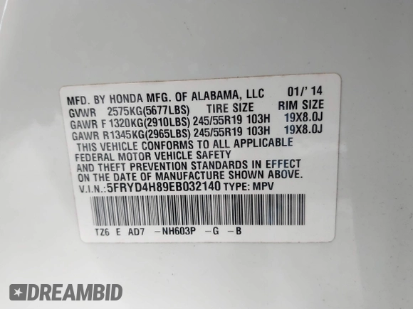 2014 Acura MDX Advance with VIN 5FRYD4H89EB032140, listed as a IAAI auction lot 41550091 with 62,377 mi miles and . Bid and sale history available at carsss.com. Image 9.