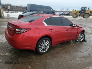 2021 Infiniti Q50 Luxe with VIN JN1EV7BR9MM752423, listed as a Copart auction lot 45055345 with 43,835 mi miles and Salvage Title. Bid and sale history available at carsss.com. Image 3.