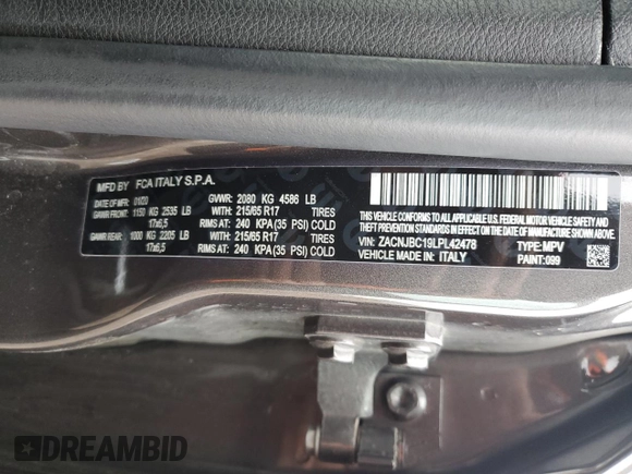 2020 Jeep Renegade Trailhawk z VIN ZACNJBC19LPL42478, wystawiony jako Copart lot #55299935 z przebiegiem 42 355 mil mil oraz Szkoda całkowita • Salvage title. Historia ofert i sprzedaży dostępna na DreamBid. Obrazek 13.