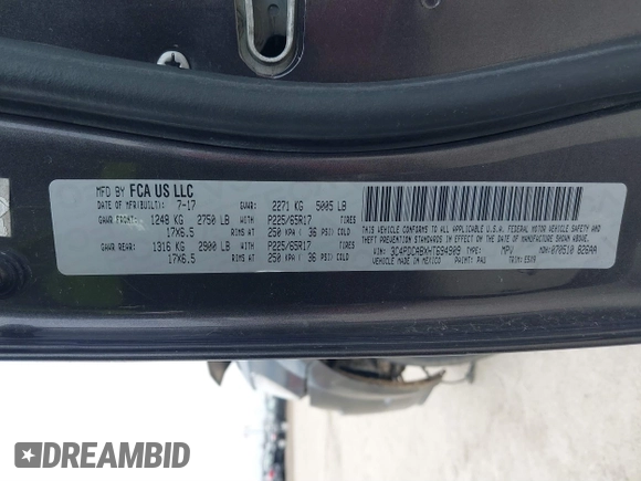 2017 Dodge Journey SE with VIN 3C4PDCABXHT694909, listed as a IAAI auction lot 41640828 with 188,657 mi miles and . Bid and sale history available at DreamBid. Image 9.