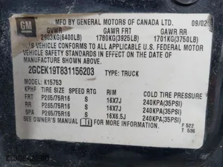 2003 Chevrolet Silverado 1500 LS with VIN 2GCEK19T831156203, listed as a IAAI auction lot 41513601 with 171,586 mi miles. Bid and sale history available at carsss.com. Image 9.