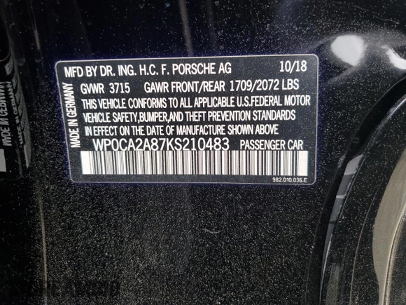 2019 Porsche 718 Boxster z VIN WP0CA2A87KS210483, wystawiony jako Copart lot #47859754 z przebiegiem 7 802 mil mil oraz . Historia ofert i sprzedaży dostępna na DreamBid. Obrazek 12.
