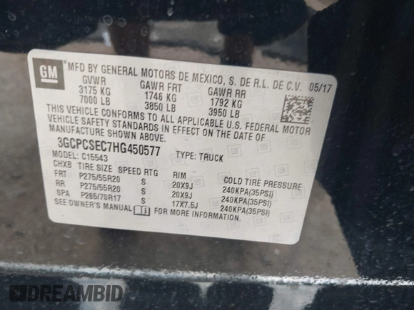 2017 Chevrolet Silverado 1500 LTZ with VIN 3GCPCSEC7HG450577, listed as a IAAI auction lot 41510157 with 178,635 mi miles and . Bid and sale history available at DreamBid. Image 9.
