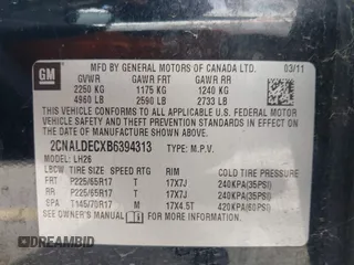 2011 Chevrolet Equinox 1LT with VIN 2CNALDECXB6394313, listed as a IAAI auction lot 42213179 with 182,114 mi miles and . Bid and sale history available at DreamBid. Image 9.