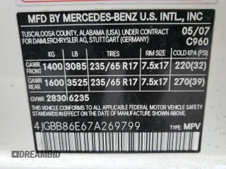 2007 Mercedes-Benz M 350 with VIN 4JGBB86E67A269799, listed as a Copart auction lot 53234715 with 83,236 mi miles and Salvage Title. Bid and sale history available at DreamBid. Image 13.