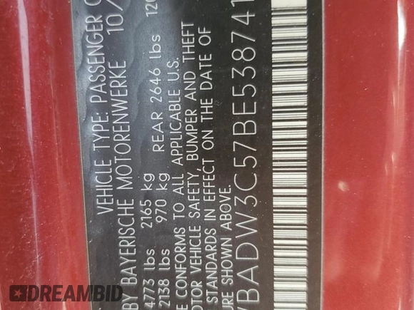 2011 BMW 3 Series 328i with VIN WBADW3C57BE538741, listed as a Copart auction lot 44600395 with 195,905 mi miles and Salvage Title. Bid and sale history available at carsss.com. Image 12.
