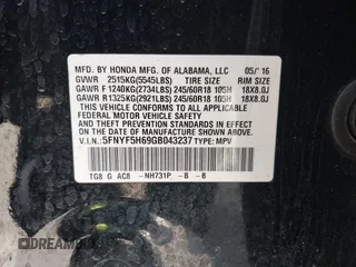 2016 Honda Pilot EX-L z VIN 5FNYF5H69GB043237, wystawiony jako IAAI lot #41890092 z przebiegiem 143 340 mil mil oraz . Historia ofert i sprzedaży dostępna na DreamBid. Obrazek 9.