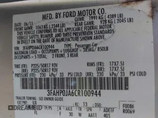 2012 Ford Fusion SEL with VIN 3FAHP0JA6CR100944, listed as a IAAI auction lot 41928200 with 96,693 mi miles. Bid and sale history available at carsss.com. Image 9.