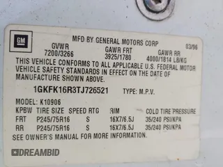 1996 GMC Suburban with VIN 1GKFK16R3TJ726521, listed as a IAAI auction lot 42055945 with 170,893 mi miles. Bid and sale history available at carsss.com. Image 9.