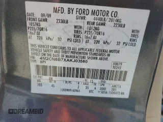 2010 Mercury Mariner with VIN 4M2CN8B7XAKJ03580, listed as a Copart auction lot 57269525 with 265,789 mi miles and Salvage title. Bid and sale history available at DreamBid. Image 13.