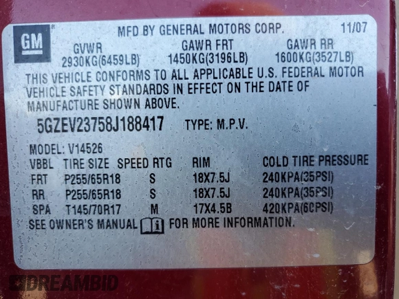 2008 Saturn Outlook XR z VIN 5GZEV23758J188417, wystawiony jako Copart lot #40680933 z przebiegiem 174 705 mil mil oraz Tytuł czysty. Historia ofert i sprzedaży dostępna na DreamBid. Obrazek 13.