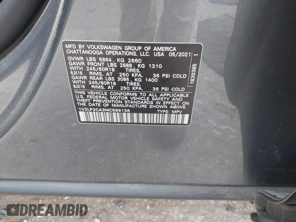 2021 Volkswagen Atlas SE с VIN 1V2LP2CA3MC589136, выставлен на аукционе IAAI как лот 42268292 с пробегом 66 899 миль миль и . История ставок и продаж доступна на DreamBid. Изображение 9.