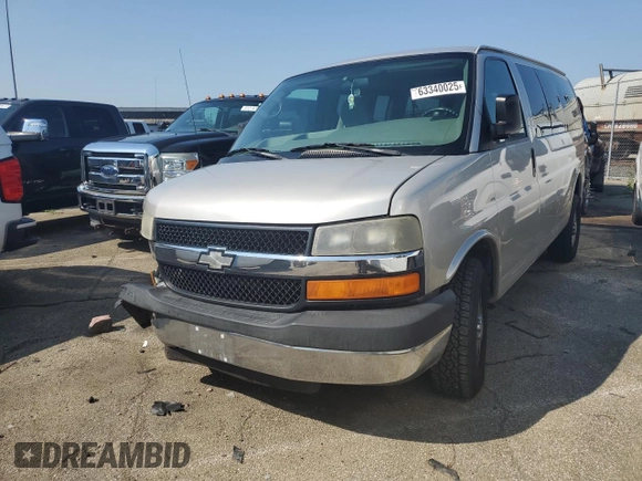 2007 Chevrolet Express Passenger with VIN 1GAHG35U971182578, listed as a Copart auction lot 63340025 with 166,667 mi miles and Salvage title. Bid and sale history available at DreamBid. Image 1.