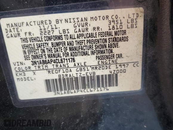 2012 Nissan Sentra 2.0 z VIN 3N1AB6AP4CL671176, wystawiony jako Copart lot #55468575 z przebiegiem Nie podano mil oraz Szkoda całkowita • Salvage title. Historia ofert i sprzedaży dostępna na DreamBid. Obrazek 12.