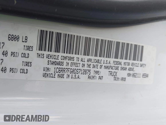 2013 Ram 1500 Express with VIN 1C6RR7FG0DS712875, listed as a IAAI auction lot 41942012 with 222,367 mi miles. Bid and sale history available at carsss.com. Image 9.