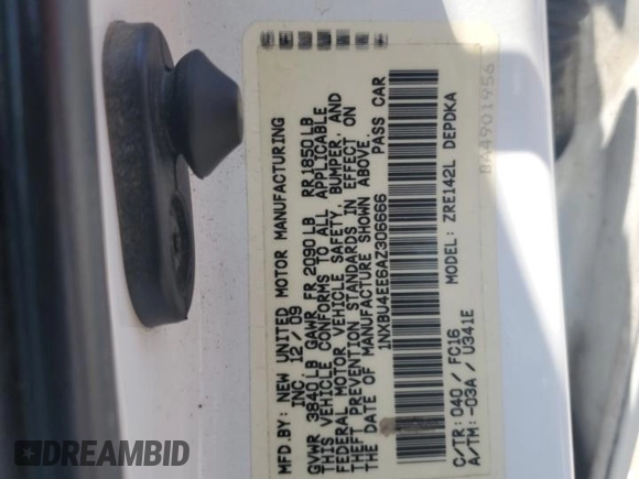 2010 Toyota Corolla with VIN 1NXBU4EE6AZ306666, listed as a Copart auction lot 58370215 with 128,586 mi miles and Salvage title. Bid and sale history available at DreamBid. Image 12.