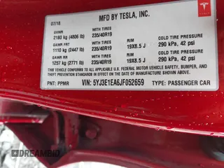 2018 Tesla Model 3 Long Range Battery with VIN 5YJ3E1EA6JF052659, listed as a IAAI auction lot 42093903 with 49,255 mi miles and . Bid and sale history available at DreamBid. Image 9.